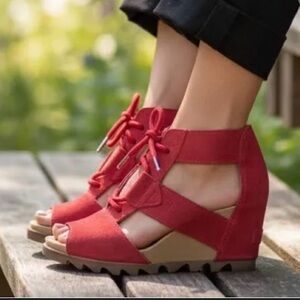 Sorel Women’s Red Lace-Up Wedge Sandals